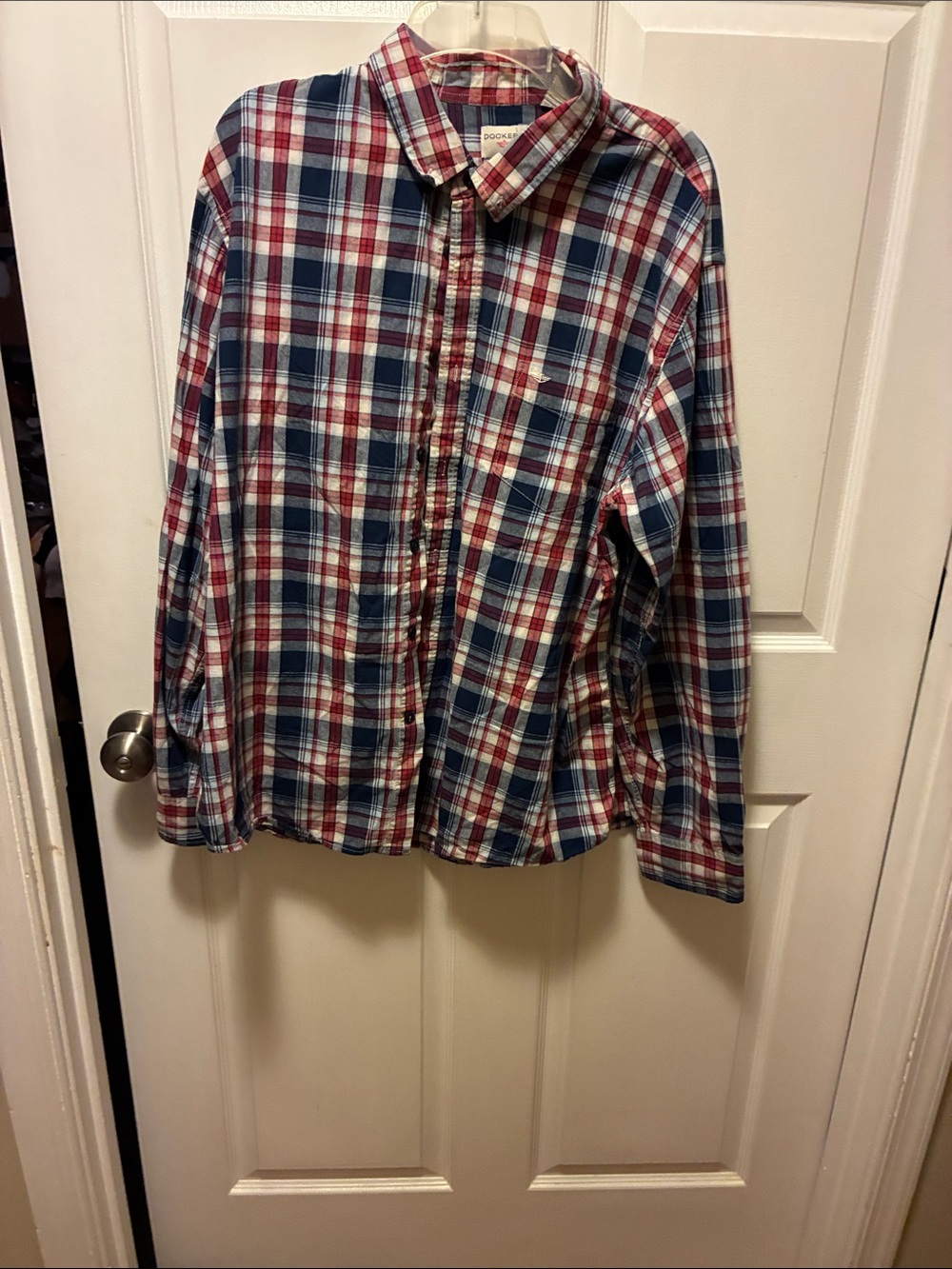 Vintage Dockers Men's Plaid Button-Up Shirt - Red, Blue & White